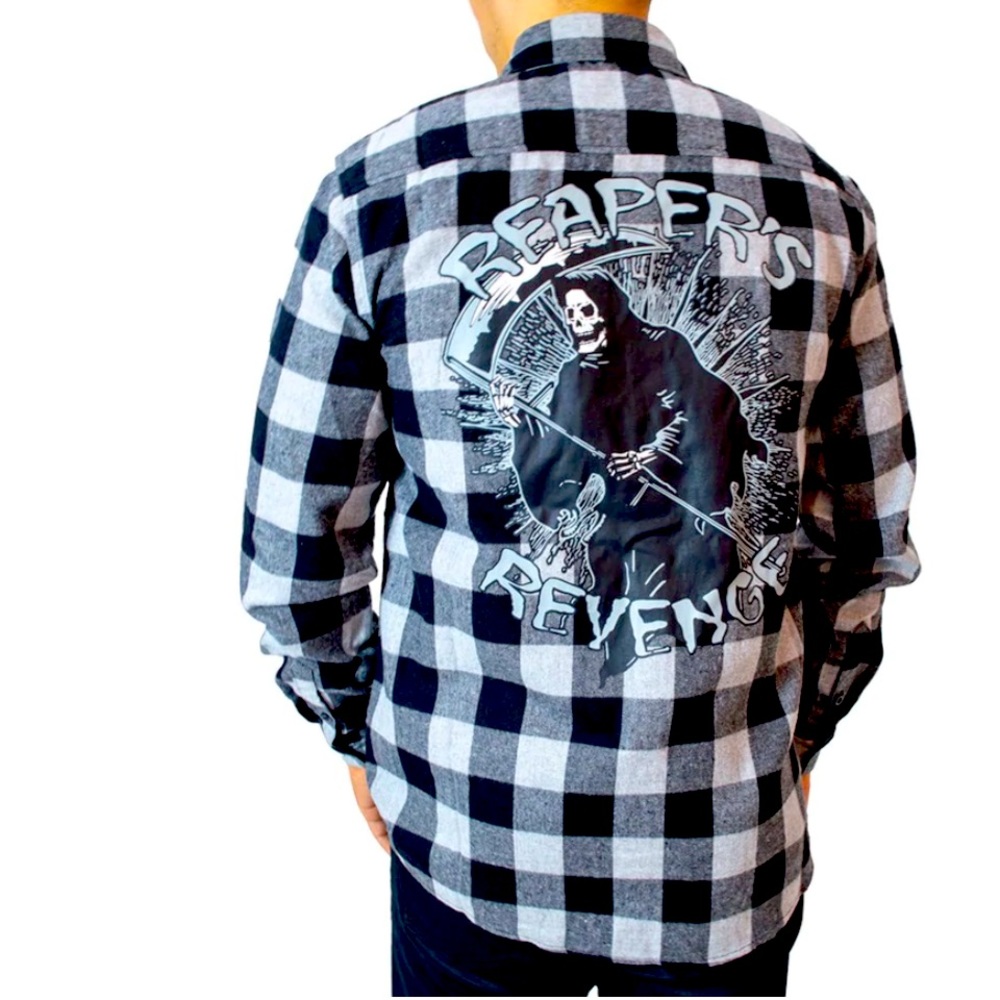 NWT Kreepsville Reapers Revenge Black Gray Flannel Shirt  XS-4XL
